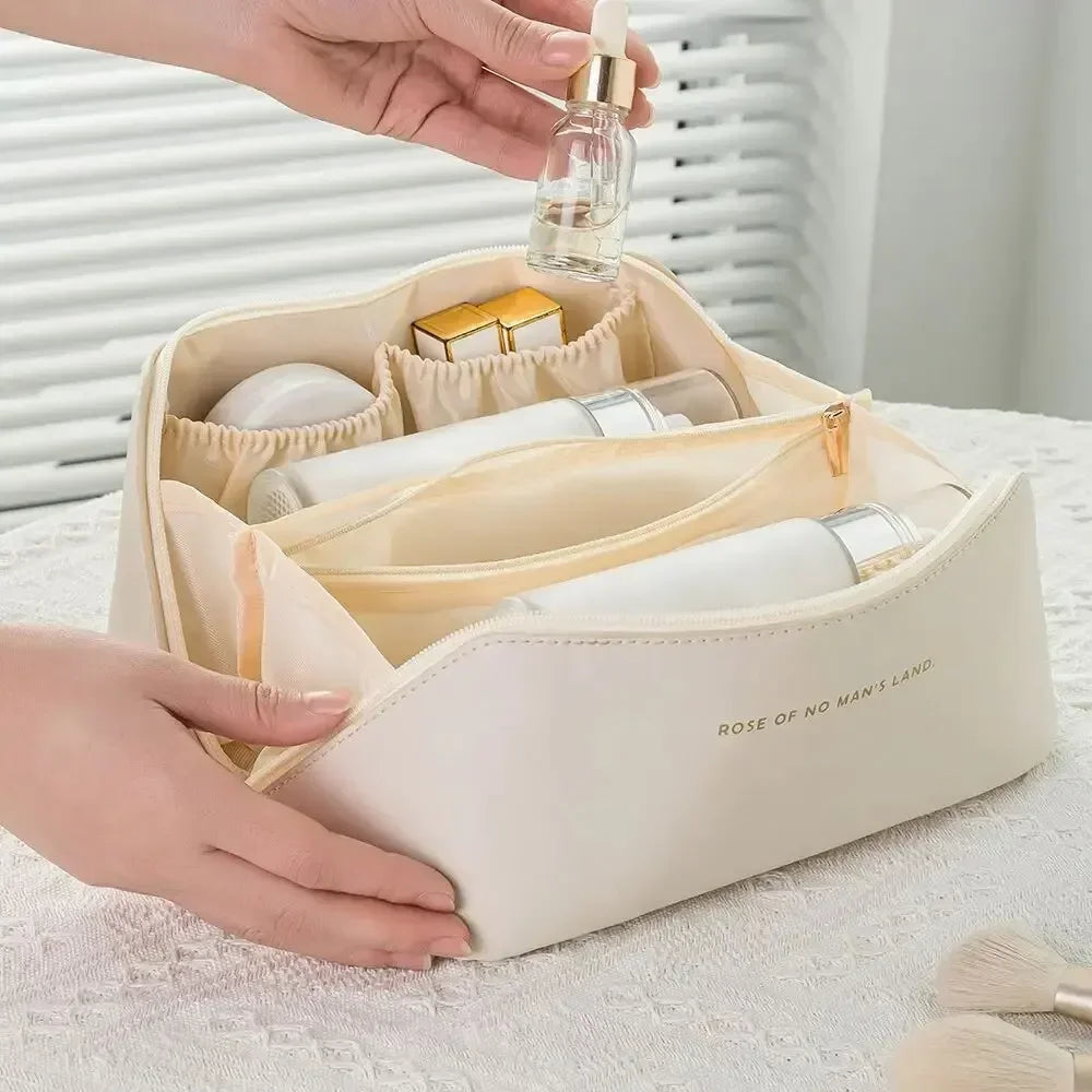 Large PU Leather Cosmetic Bag – Waterproof Travel Organizer Cosmetic Travel Bag HIP C777-White