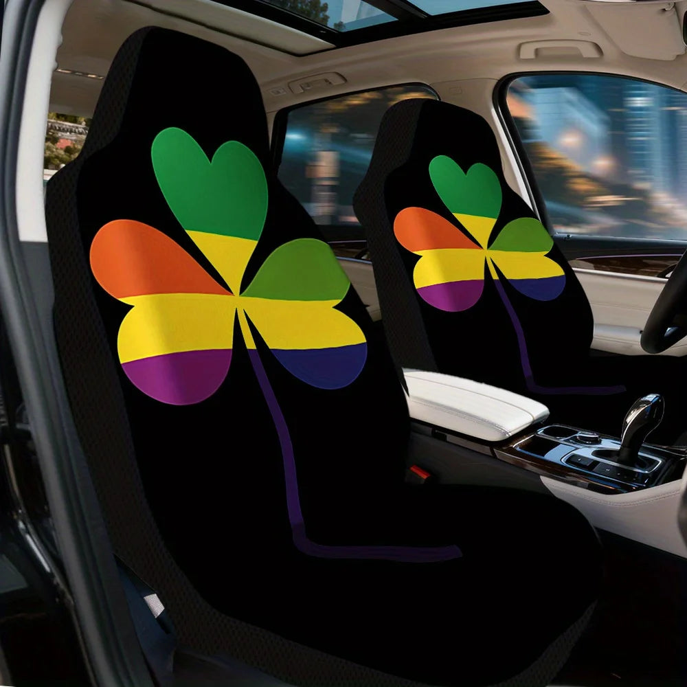 2-Piece Pride Rainbow Shamrock Car Seat Covers | All Seasons Car Seat Covers HIP