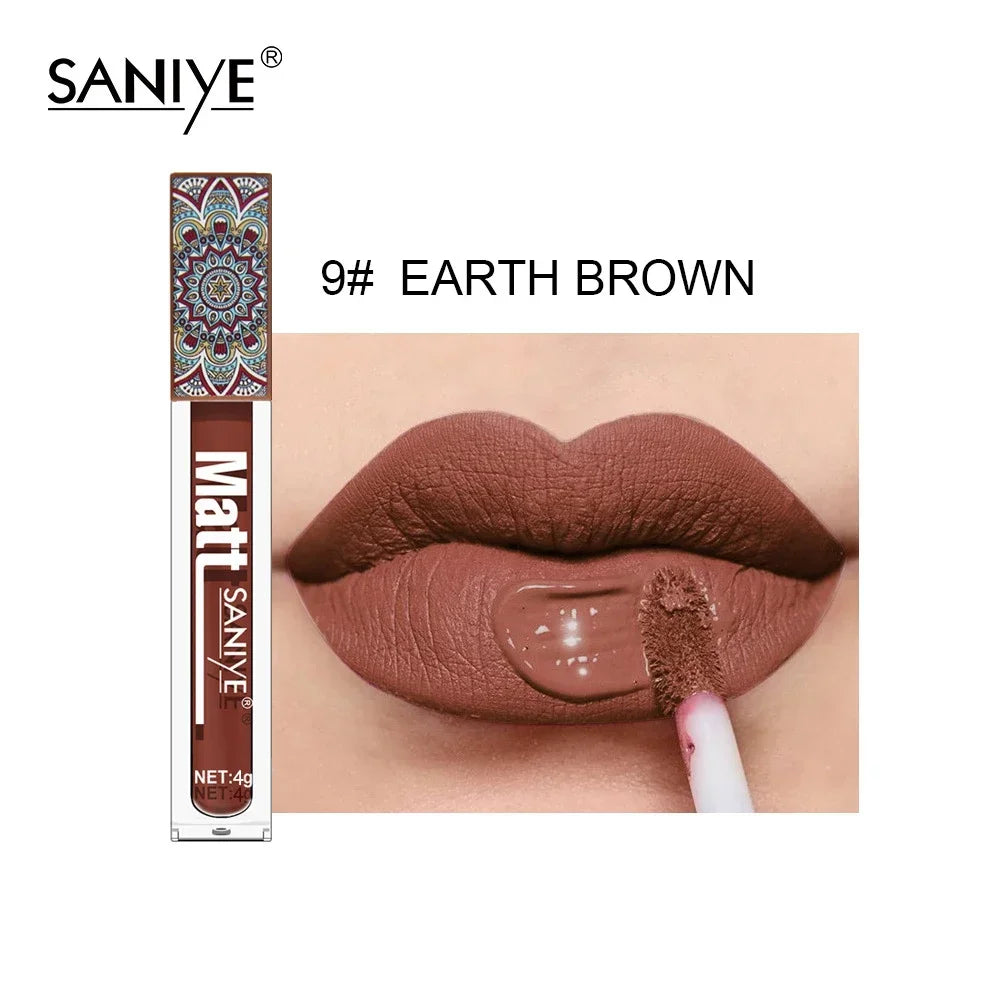 SANIYE Brand Makeup Nude Lip Gloss Waterproof Liquid Matte Lipstick Long Lasting 4g Quick Dry Red Lip Gloss Cosmetics HIP 09