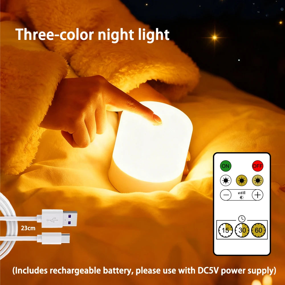 LED Night Light Dimmable Rechargeable/Plug-in Desktop Bedroom Bedside Lighting Decorative Touchscreen Reading RGB Desk Lamp HIP Three-color charging