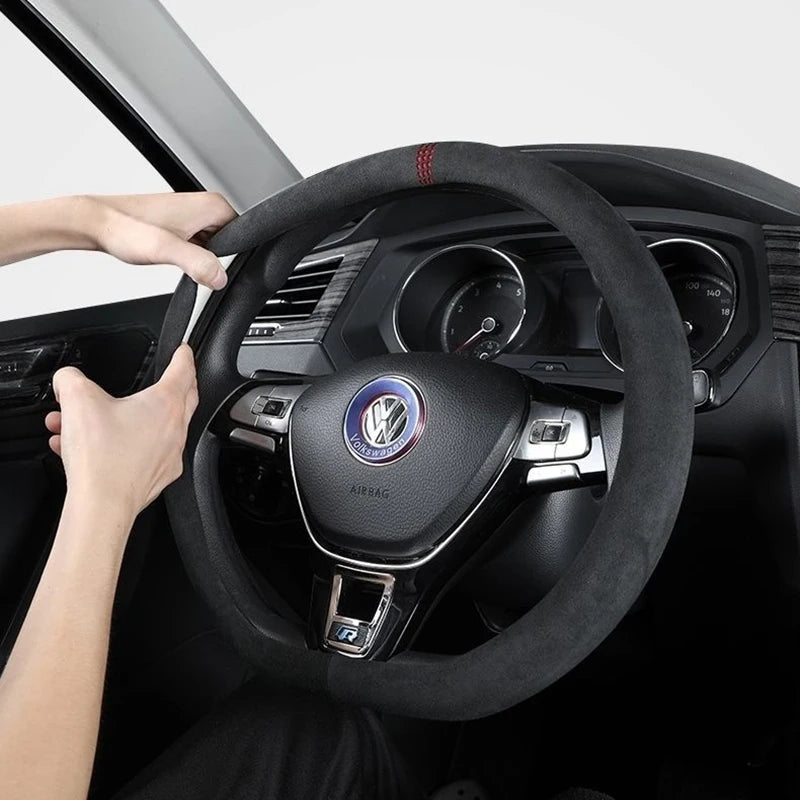 O SHI CAR Suede Steering Wheel Cover – Universal 37–38cm Steering Wheel Cover HIP