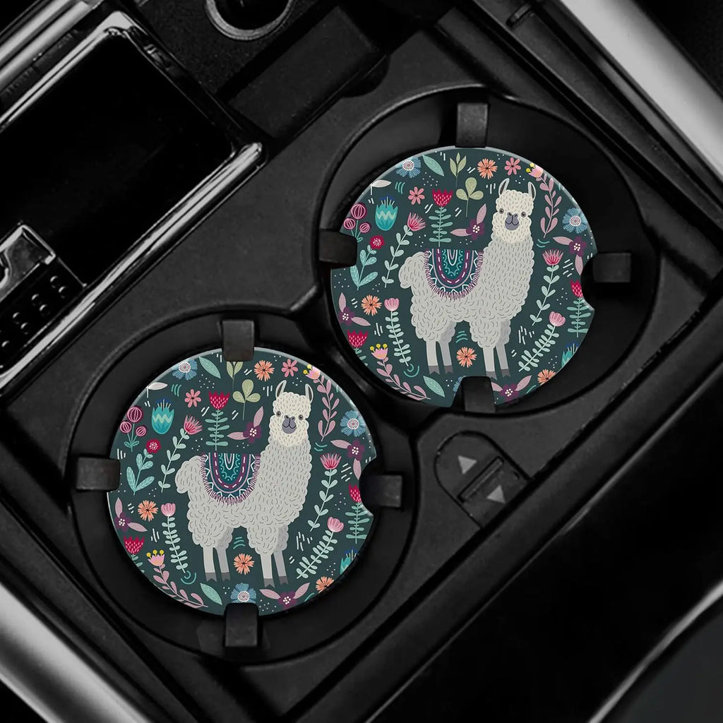 Llama Floral Ceramic Car Cup Holder Coasters | Car Decor Car Cup Coasters HIP