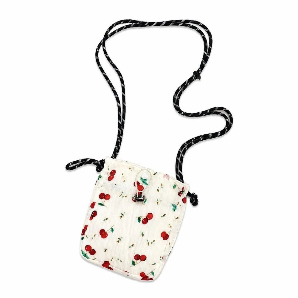 Floral Canvas Drawstring Crossbody Bag – Lightweight Mini Purse Canvas Crossbody Bag HIP Milk White