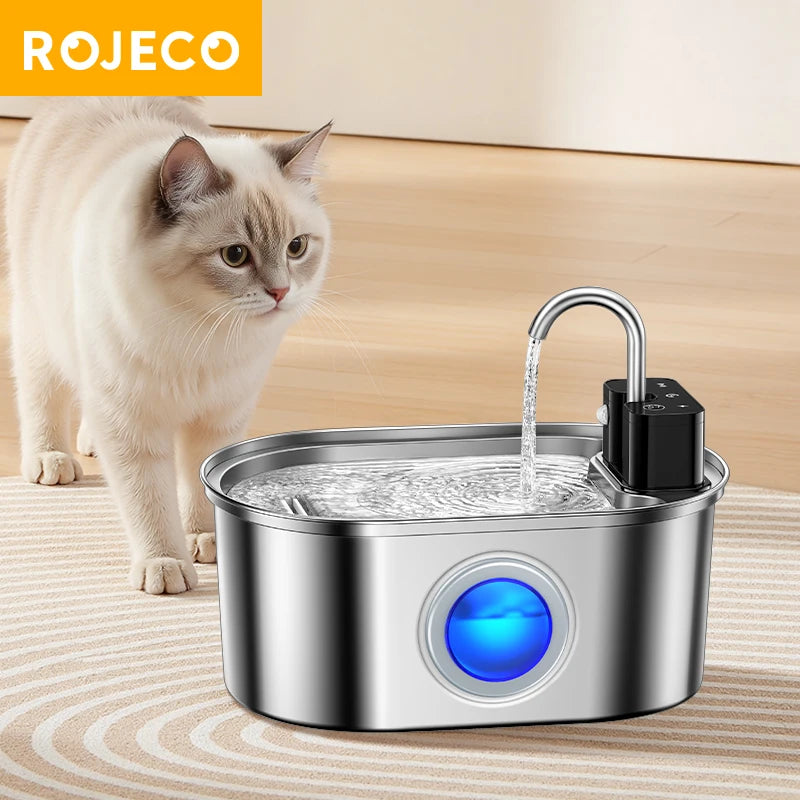 ROJECO 3.2L Stainless Steel Cat Water Fountain Wireless Sensor Smart Automatic Dog Water Dispenser Drinking Fountain 4000mAh HIP