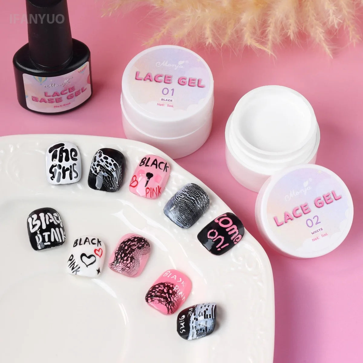 8 Colors Nail Poke Art Glue Lace Hole Bubble Wave Ocean White Black Colorful Nail Hollow Painting Gel Soak Off Varnish UV LED HIP