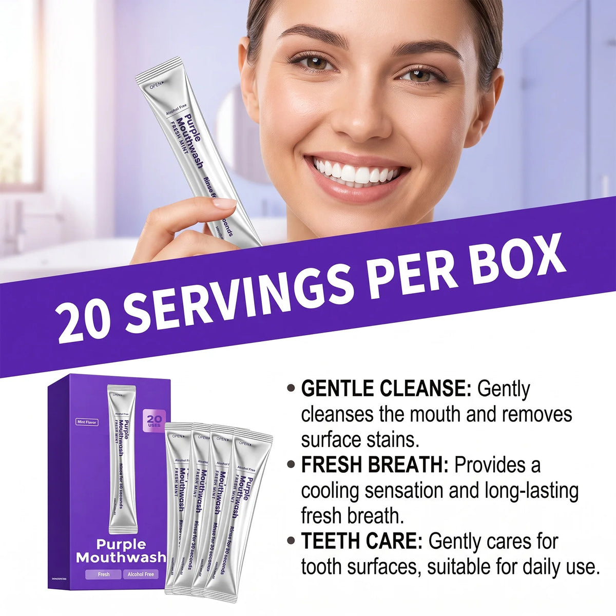 Purple Toothpaste Tablets & Mint Mouthwash Sachet Travel Kit Travel Oral Care Kit HIP