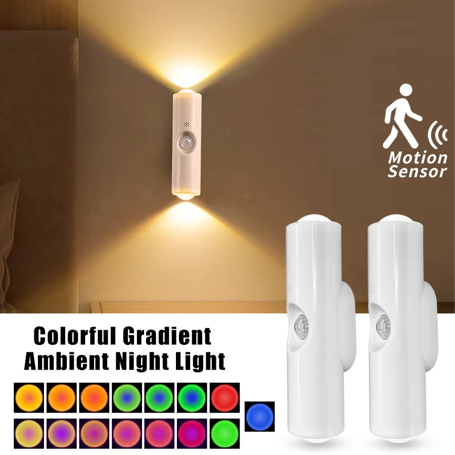 Magnetic Rechargeable LED Night Light RGB Sunset Lamp Wireless Wall Lamp With Motion Sensor For Stair Cabinet Hallway Room Decor HIP