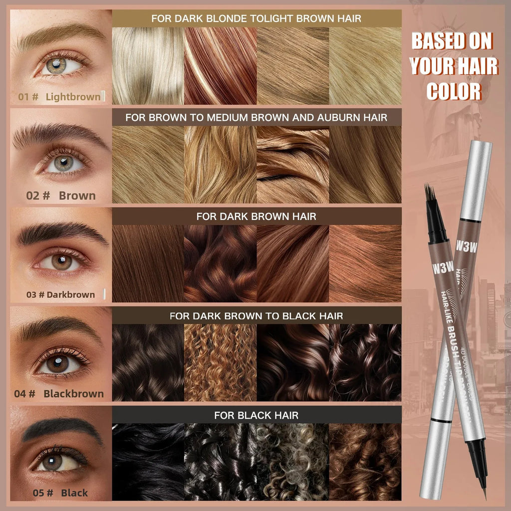 Dual-Ended Waterproof Eyebrow Pencil – 4D Microblading Liquid Pen Eyebrow Pencil HIP