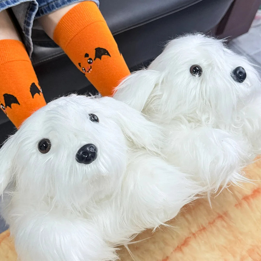 Bichon Frise Plush Slippers – Cozy Indoor Novelty Home Shoes Novelty Plush Slippers HIP
