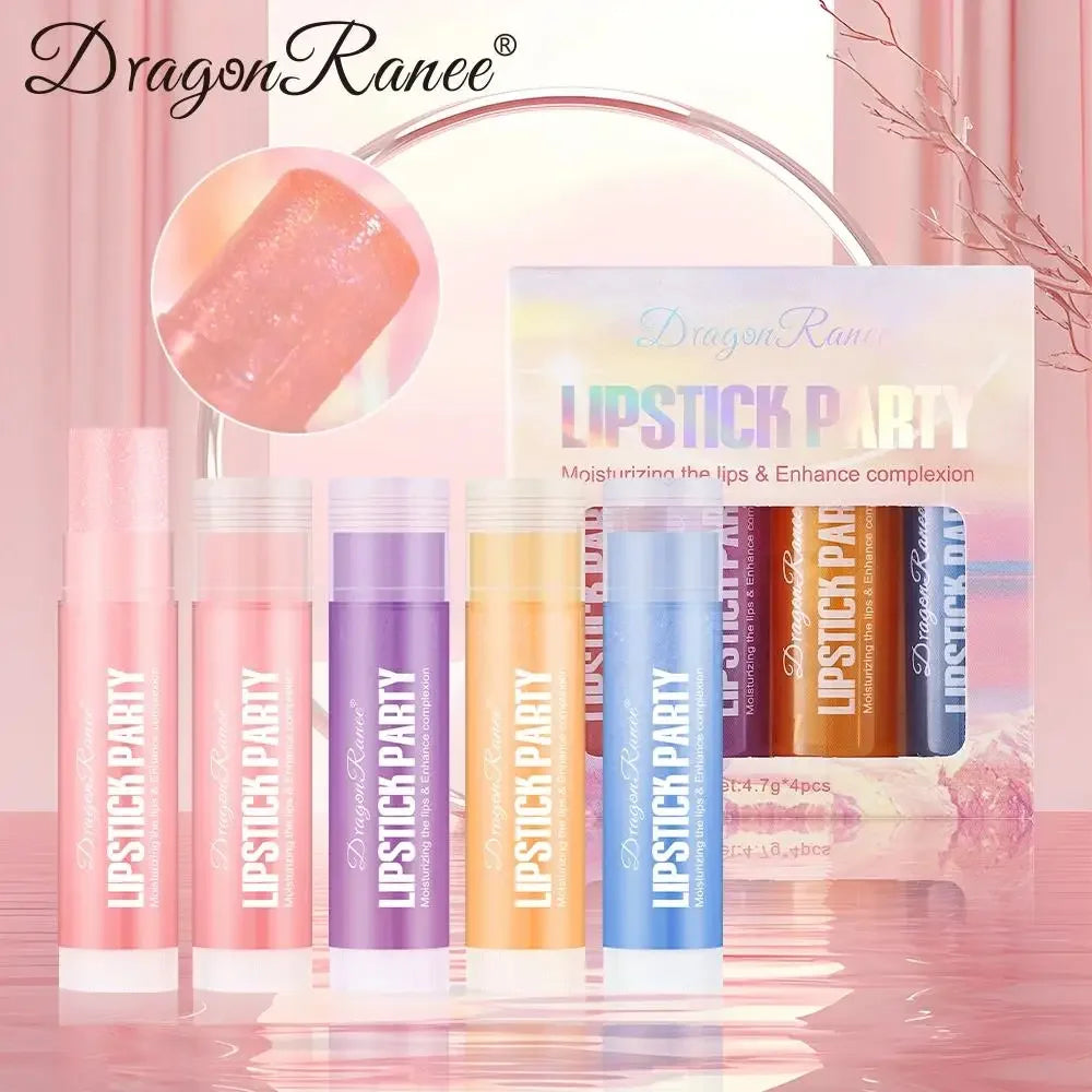 Dragon Ranee Mirror Gloss Lipstick Set 4Pcs – Shimmer & Hydrate Lip Gloss Set HIP