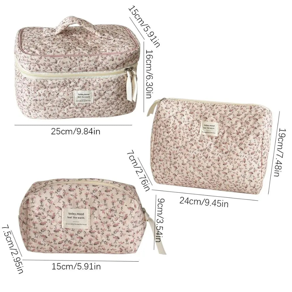Corduroy Floral Makeup Bag – Large Capacity Cosmetic Pouch Cosmetic Makeup Bag HIP