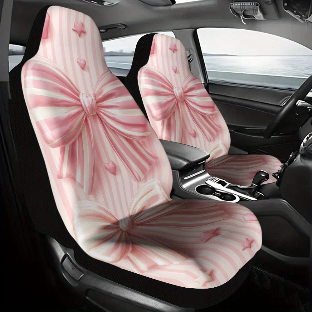 Pink Bow Heart Car Seat Covers – 2-Piece All-Season Set Car Seat Covers HIP