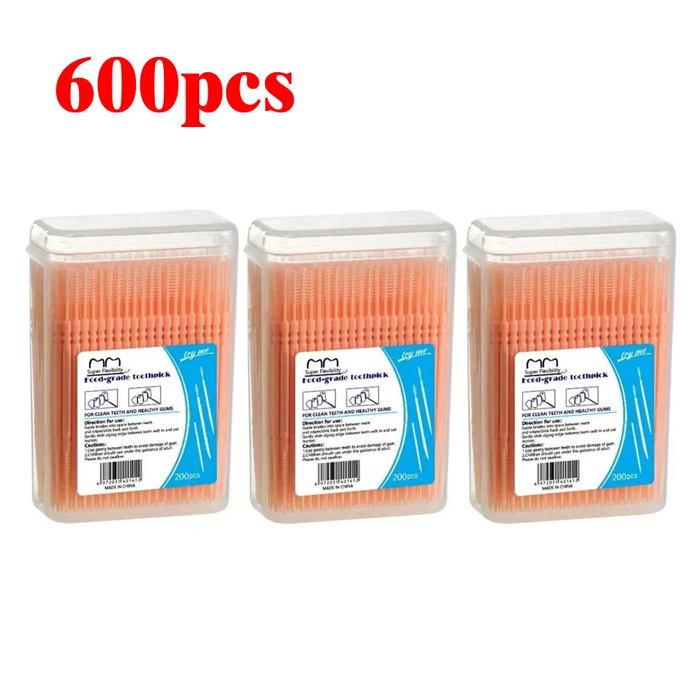 200-Pack Double-Ended Toothpicks & Interdental Brush | RUZOFO Interdental Toothpick HIP C685-Orange 600pcs