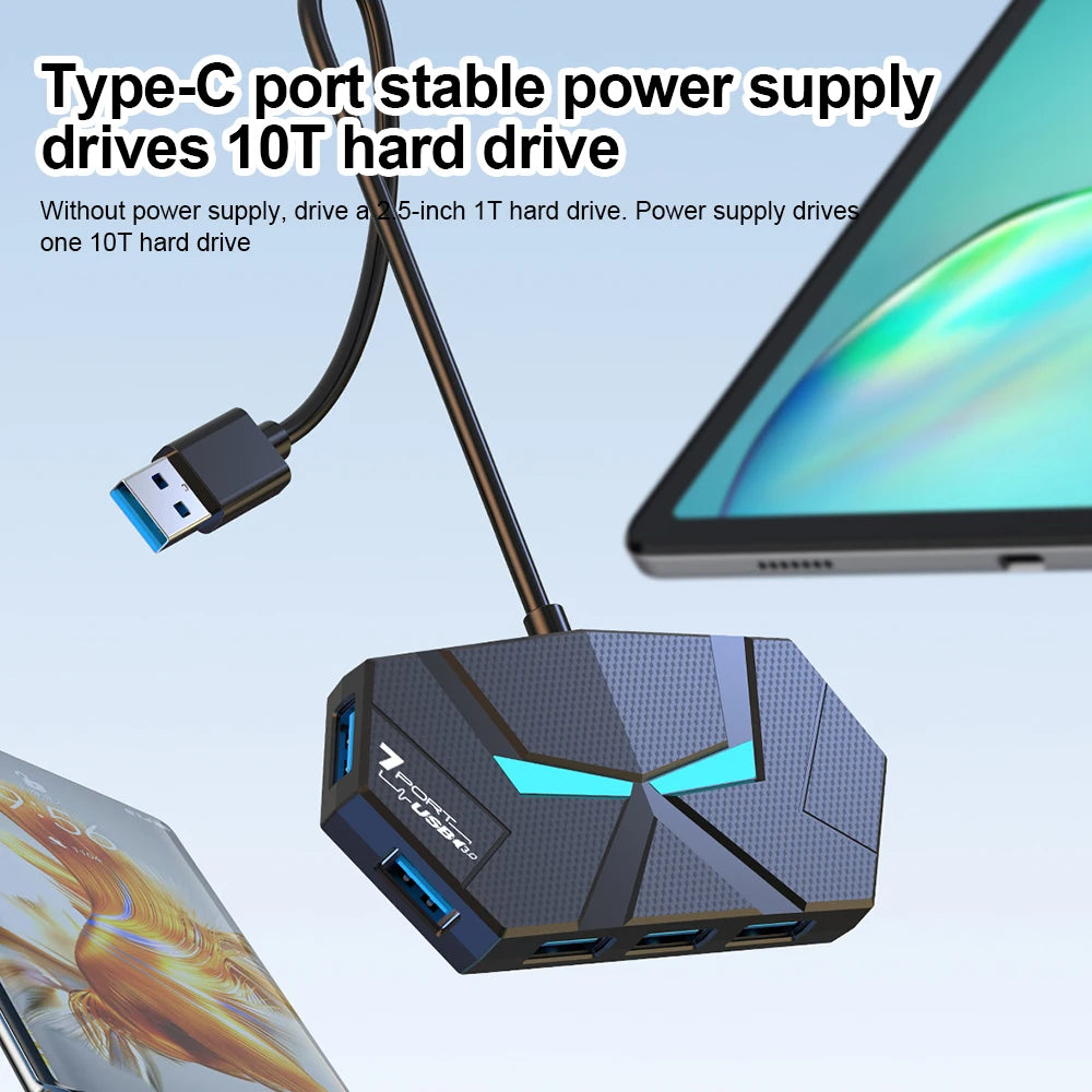 7-Port USB 3.0 Hub Splitter – 5Gbps & Type-C Power Supply USB Hub HIP