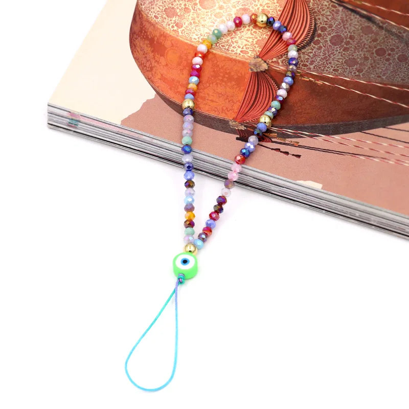 Fashion Jewelry Wholesale Phone Chain Multicolor Crystal Evil Eye Phone Charm Lanyard Strap for Phone Decoration Accessories HIP A004w