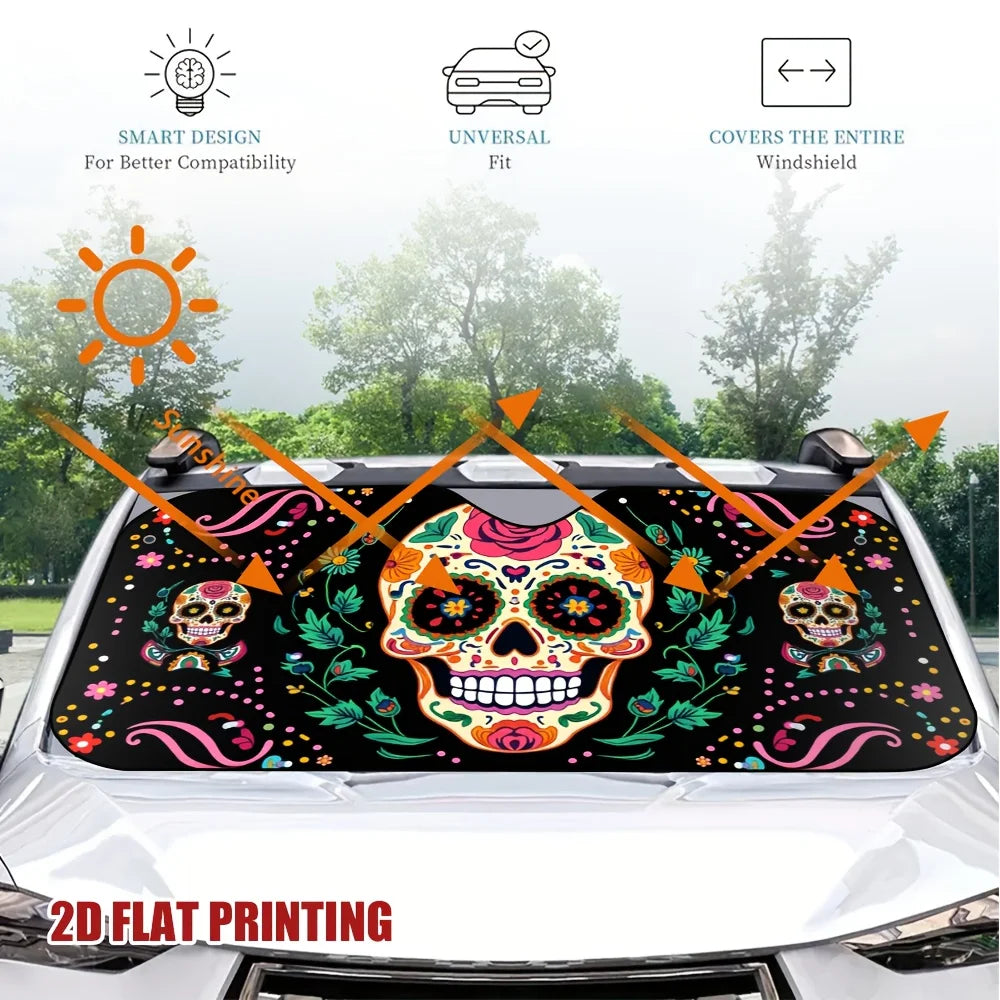 Sugar Skeleton Windshield Sunshade – UV & Heat Protection Windshield Sunshade HIP