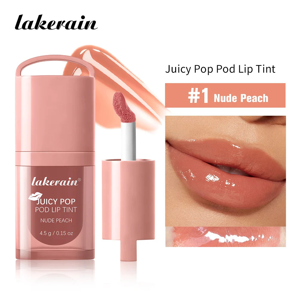 Juicy Hydrated Lip Tint 9 Colors Long Lasting Moisturizing Nourishing Lip Gloss Non-Sticky Buckle Design Lip Stain HIP 1Nude Peach