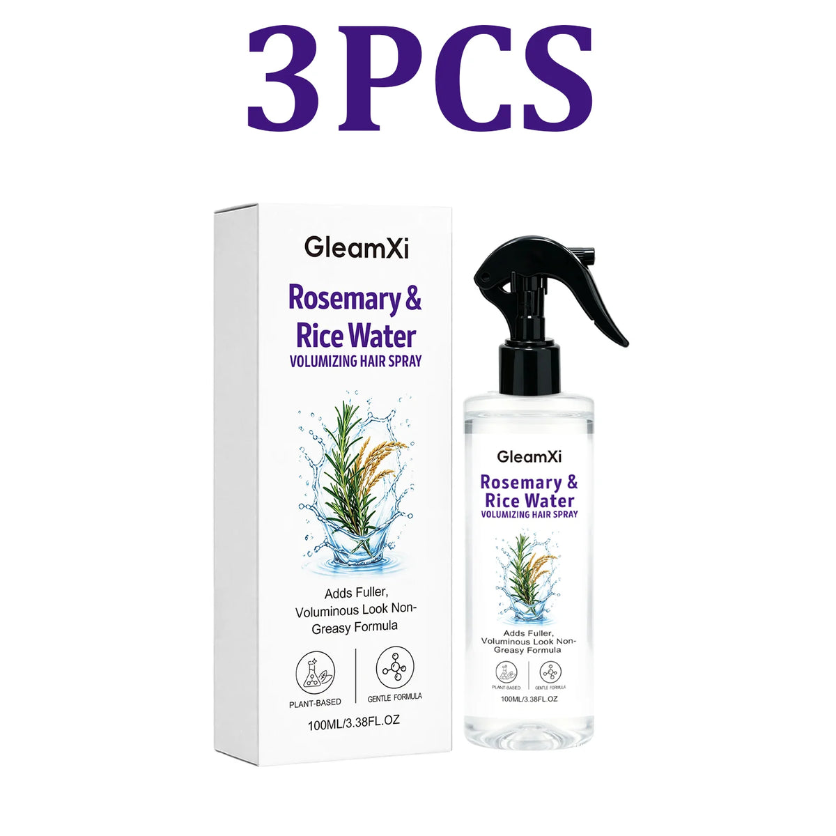 Rosemary Rice Water Hair Spray – Volumizing Leave-In Mist Leave-In Hair Spray HIP 3PCS