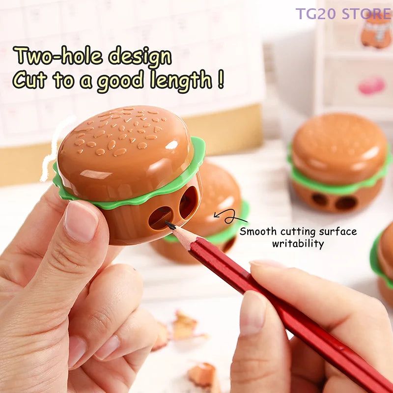 Hamburger Pencil Sharpener – Double Hole Kids Stationery Gift Novelty Pencil Sharpener HIP
