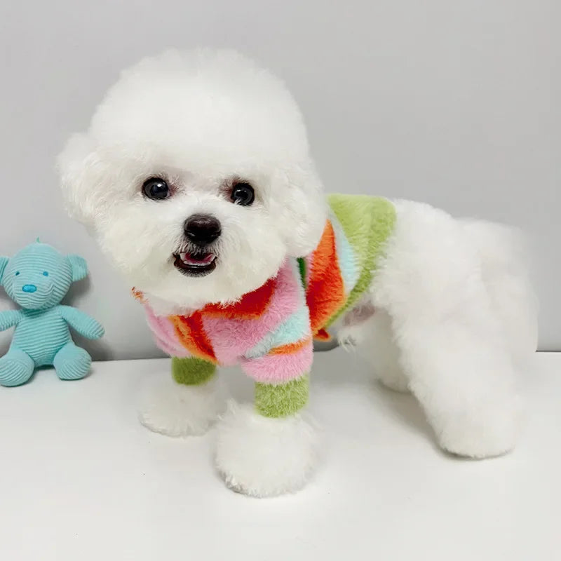 Striped Fuzzy Dog Sweater – Warm Winter Coat for Small Dogs Dog Winter Sweater HIP