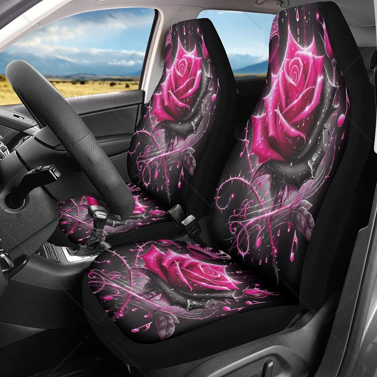 Pink Rose Car Seat Covers – Universal Front Bucket Seats Car Seat Covers HIP