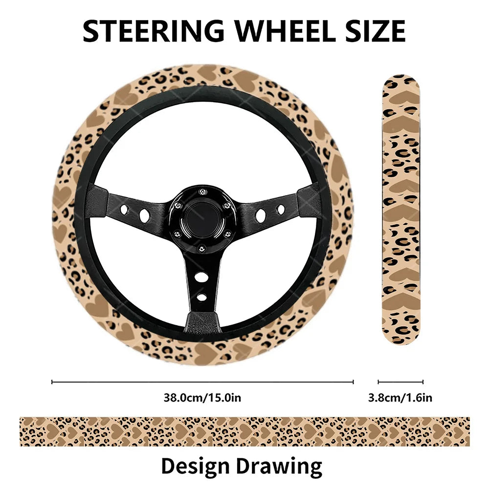 Leopard & Heart Steering Wheel Cover – Universal Fit | HIP Steering Wheel Cover HIP
