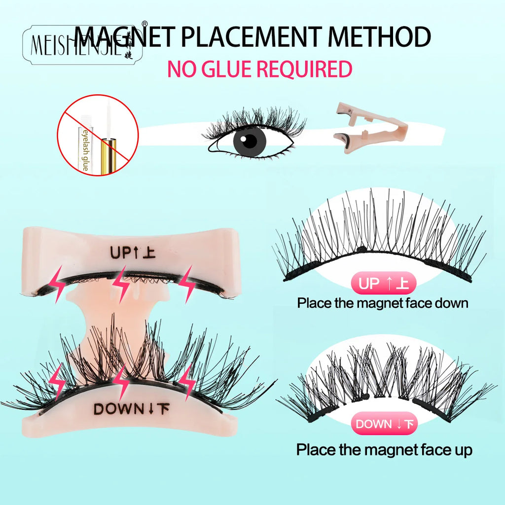 MEISHENJIE 1 Pair Magnetic Eyelashes Set Natural Long Mink Lashes Handmade Reusable Magnetic Eyelash Tweezers Set Lash Makeup HIP