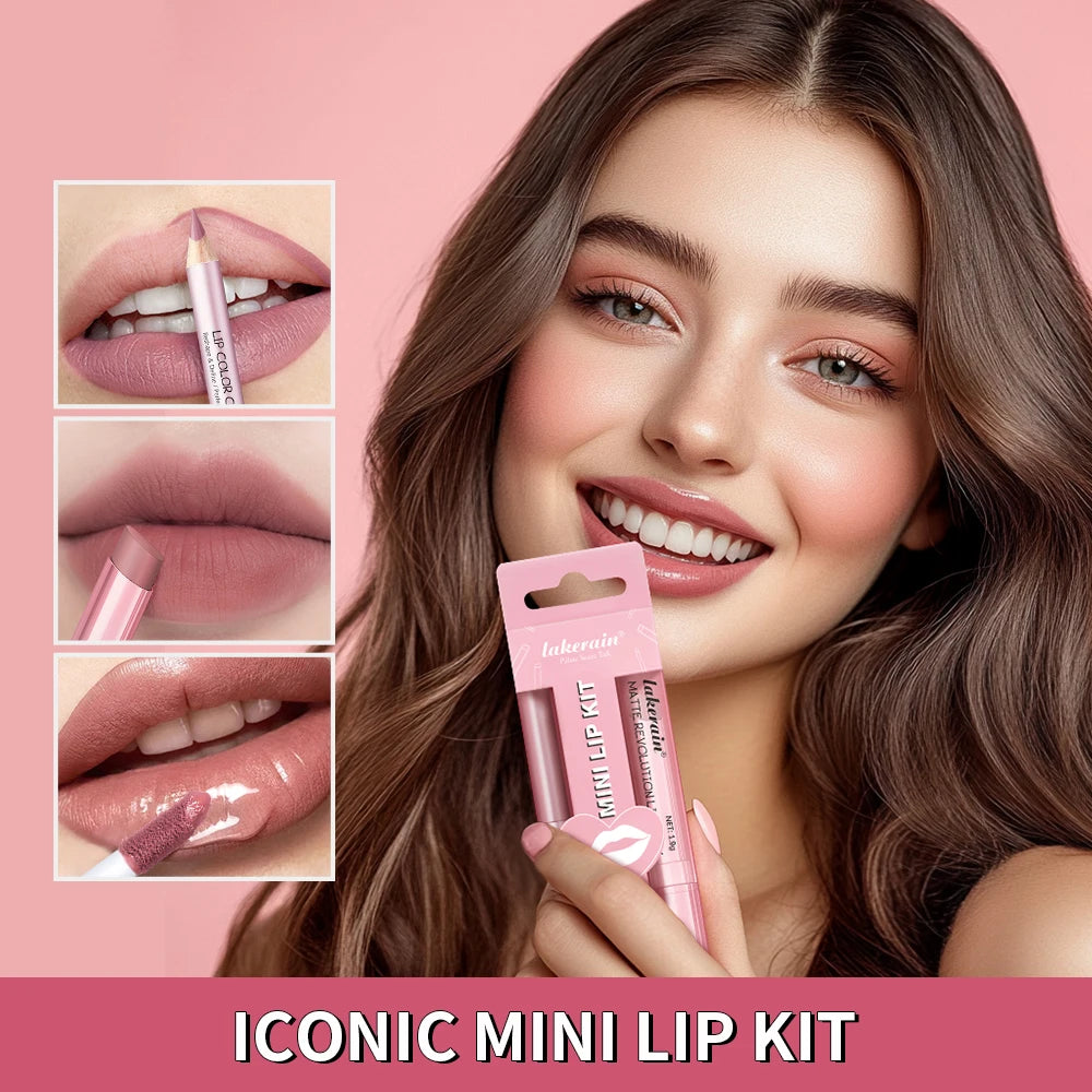 5 Color Lip Liner + LIPSTICK Set and Lip Stain Easy Coloring Matte Lip Kit Lipstick Long Lasting Red Lipstick Lip Makeup Set HIP