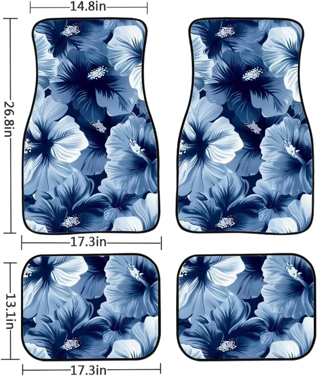 Blue Hibiscus Car Floor Mats – Universal Washable 4-Piece Set Car Floor Mats HIP