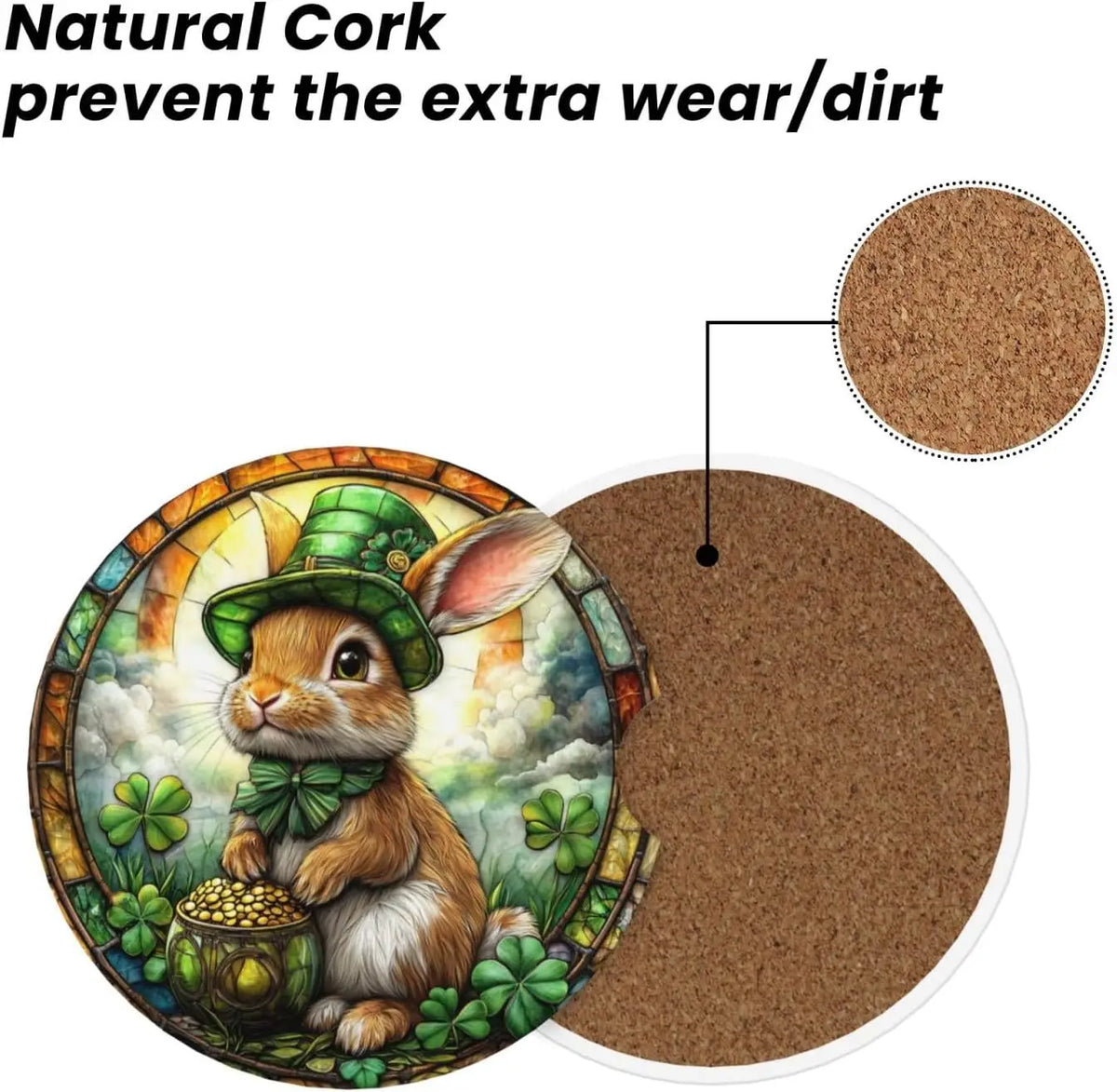 St. Patrick's Day Rabbit Ceramic Car Coasters – 2-Pack Ceramic Car Coasters HIP