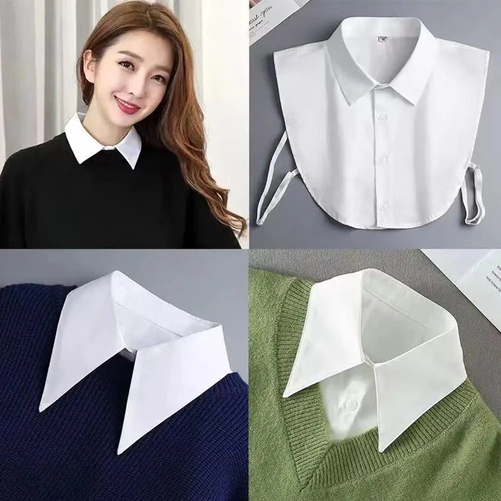 Fake Collar Detachable Collar for Girls Shirts Half False Blouse Baccalaureate Gown Tops Solid Color False Collar White/Black HIP