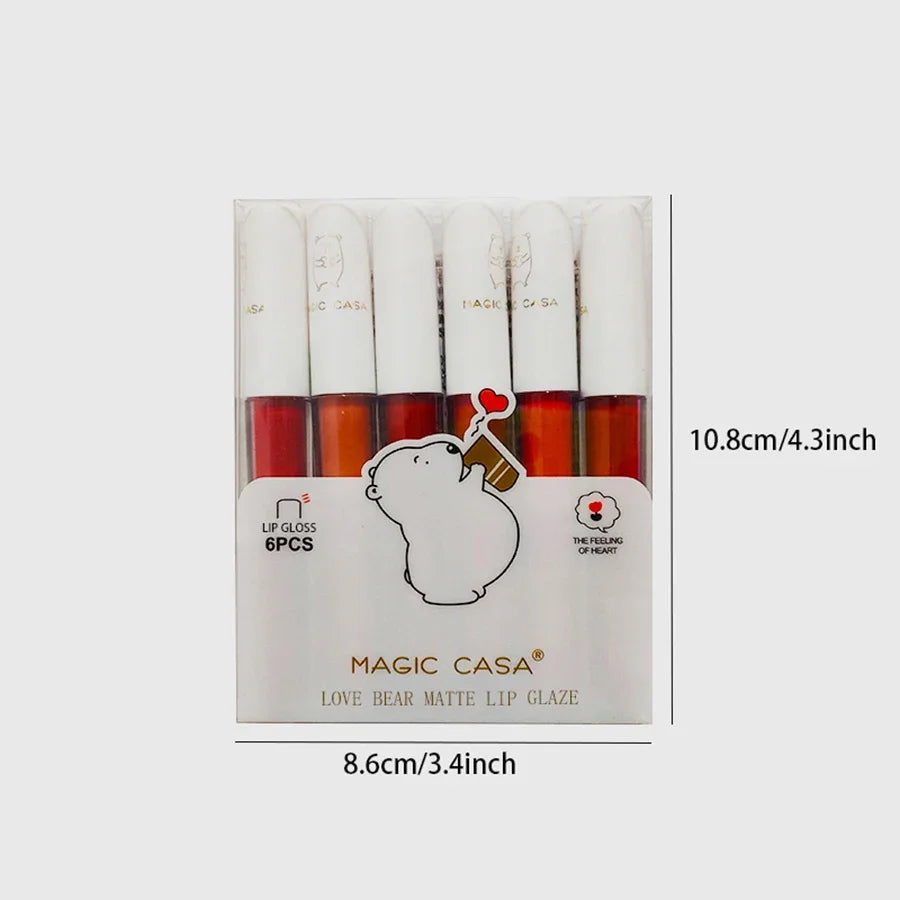 Magic Casa Love Bear Matte Lip Gloss Set – 6 Shades Matte Lip Gloss Set HIP