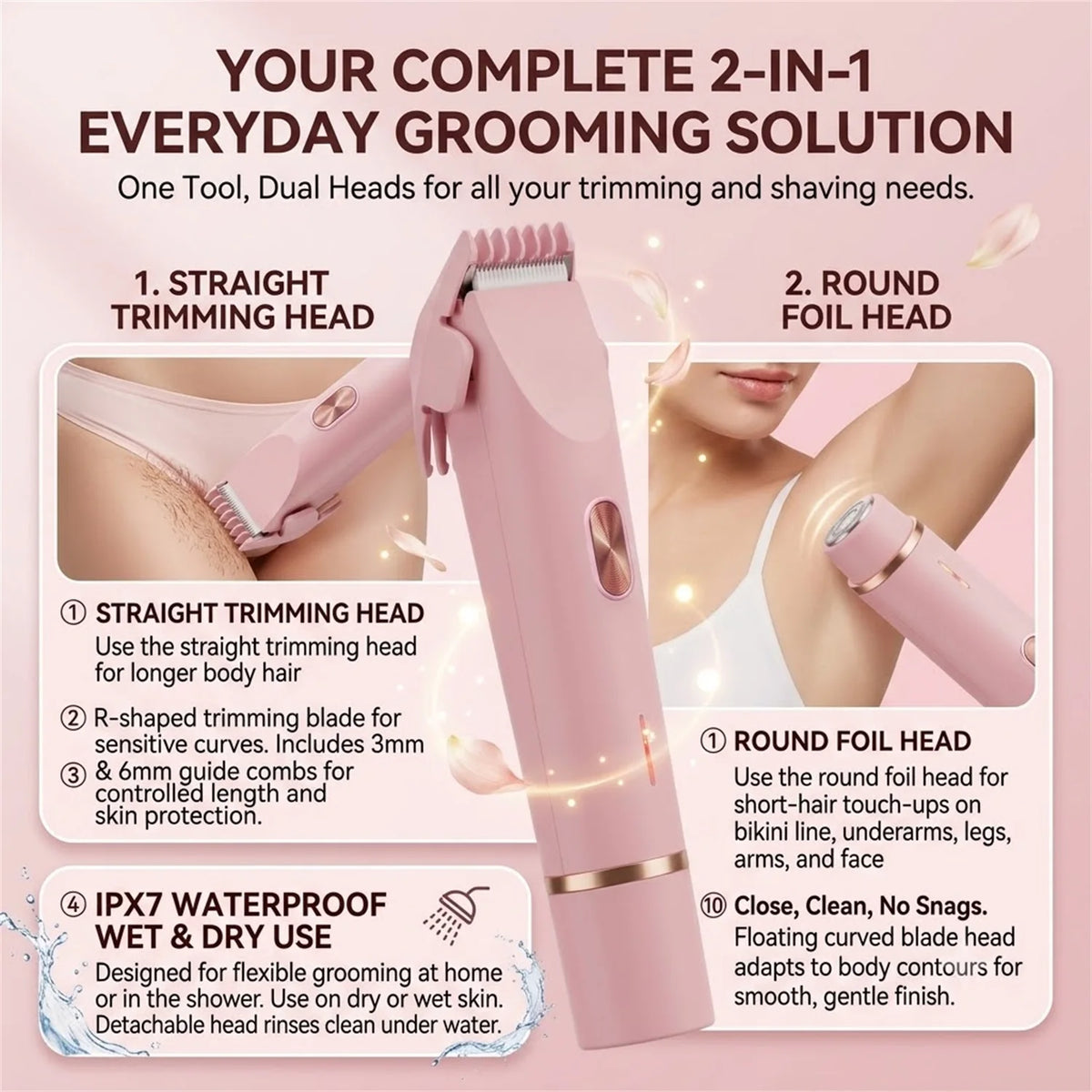 2-in-1 Electric Hair Trimmer & Epilator – USB Rechargeable Electric Body Epilator HIP