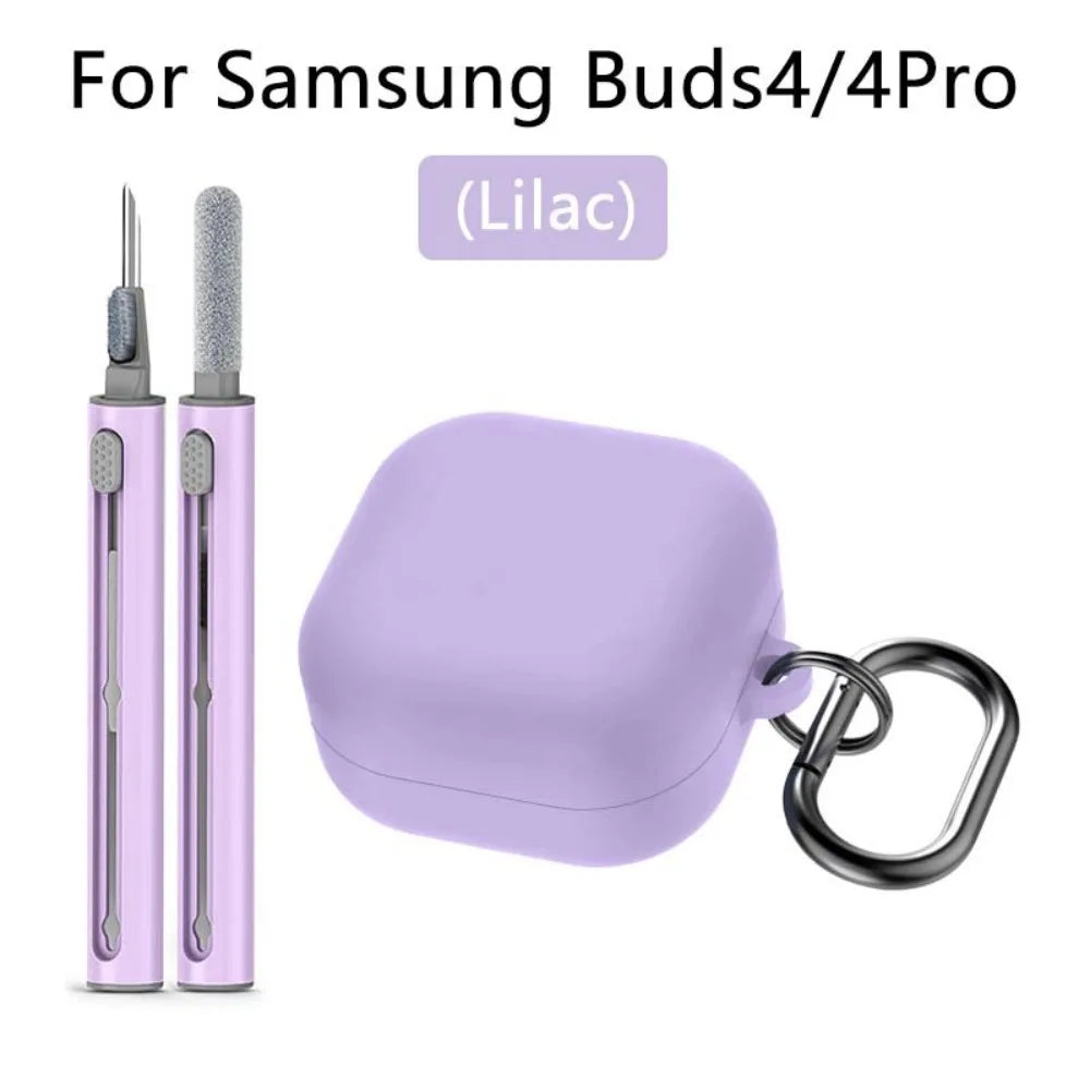 Silicone Case with Keychain & Cleaning Pen – Samsung Buds 4/4 Pro Earbud Protective Case HIP Lilac