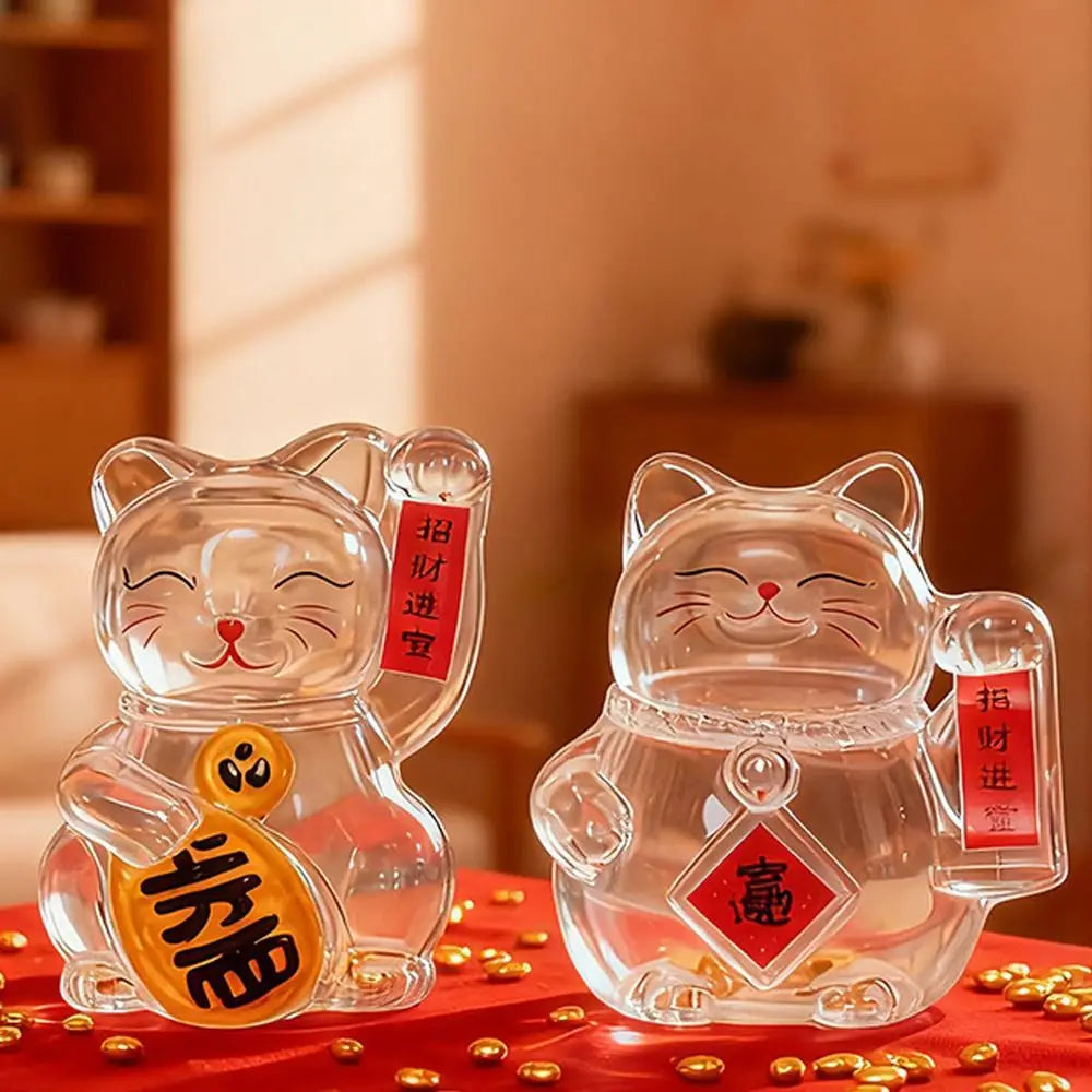 Lucky Cat Glass Piggy Bank – Cute Coin Jar & Home Décor Decorative Coin Bank HIP