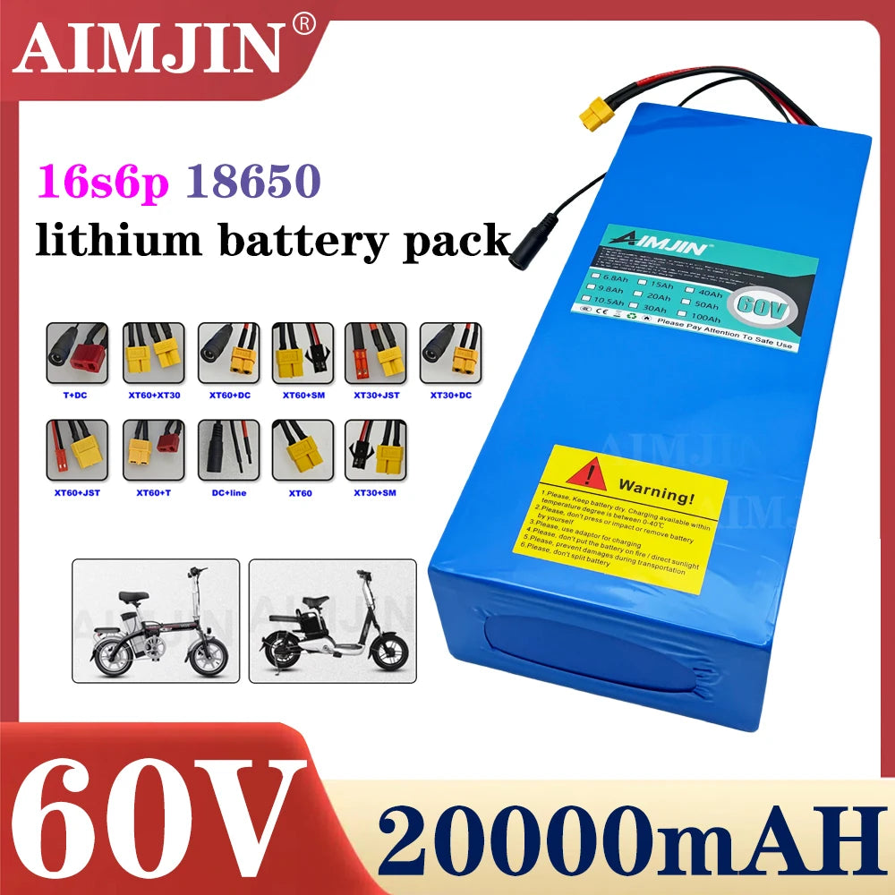 60V 20Ah 18650 Lithium Battery Pack 16S6P | Built-in BMS Lithium Battery Pack HIP