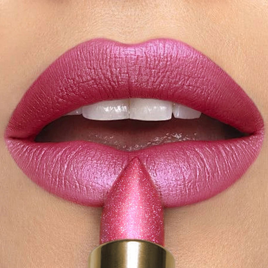 16 Colors 1PC Metallic Glitter Shiny Lipstick Lip Tint, Waterproof Senior Matte Lip Makeup Gifts for Women Cosmetic Lip Glaze HIP 107