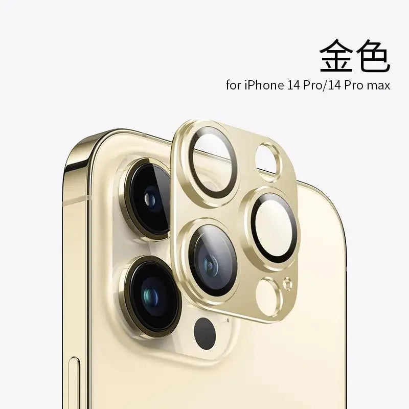 3D Metal Camera Lens Protector Tempered Glass iPhone 16 15 14 Camera Lens Protector HIP Gold For iPhone 16 Plus