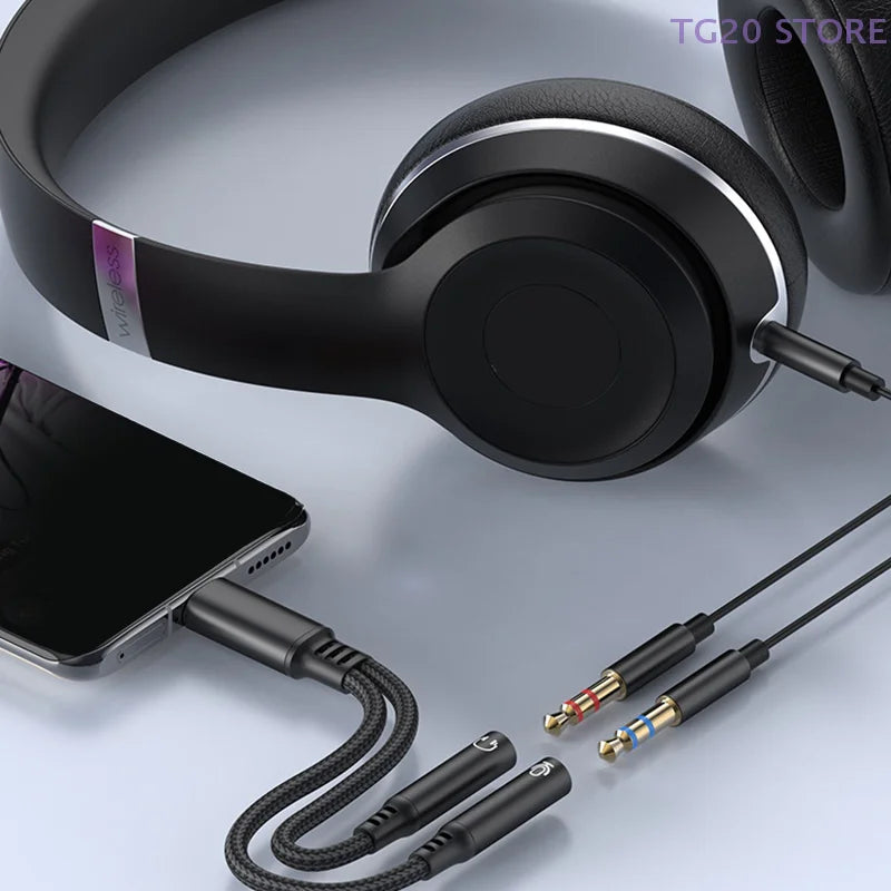 2-in-1 USB-C to Dual 3.5mm Audio Adapter with DAC Chip USB-C Audio Adapter HIP