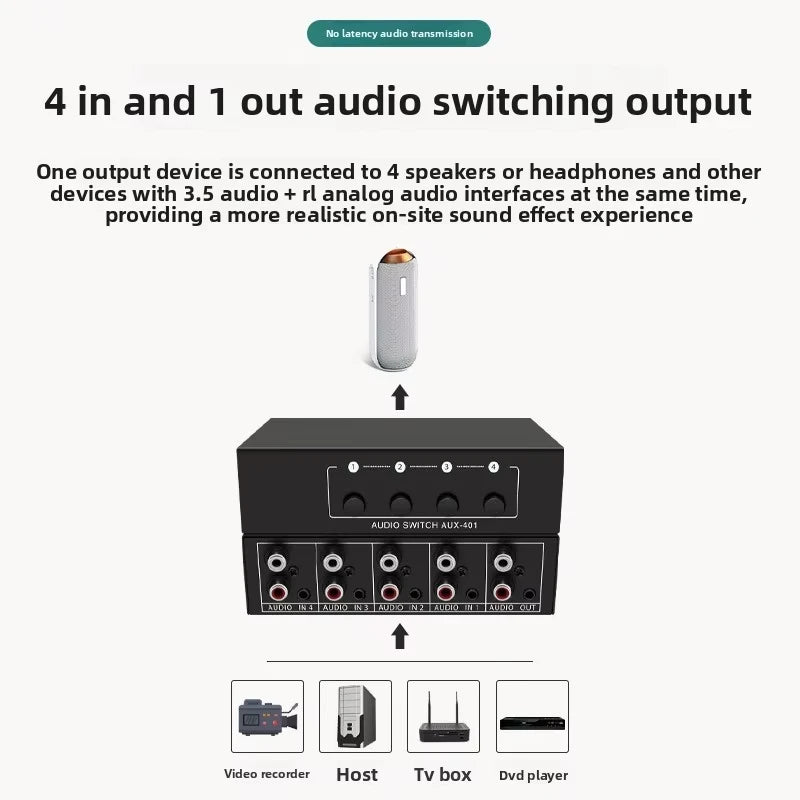4-in-1 RCA & AUX Stereo Audio Selector Switch Box Audio Switch Box HIP