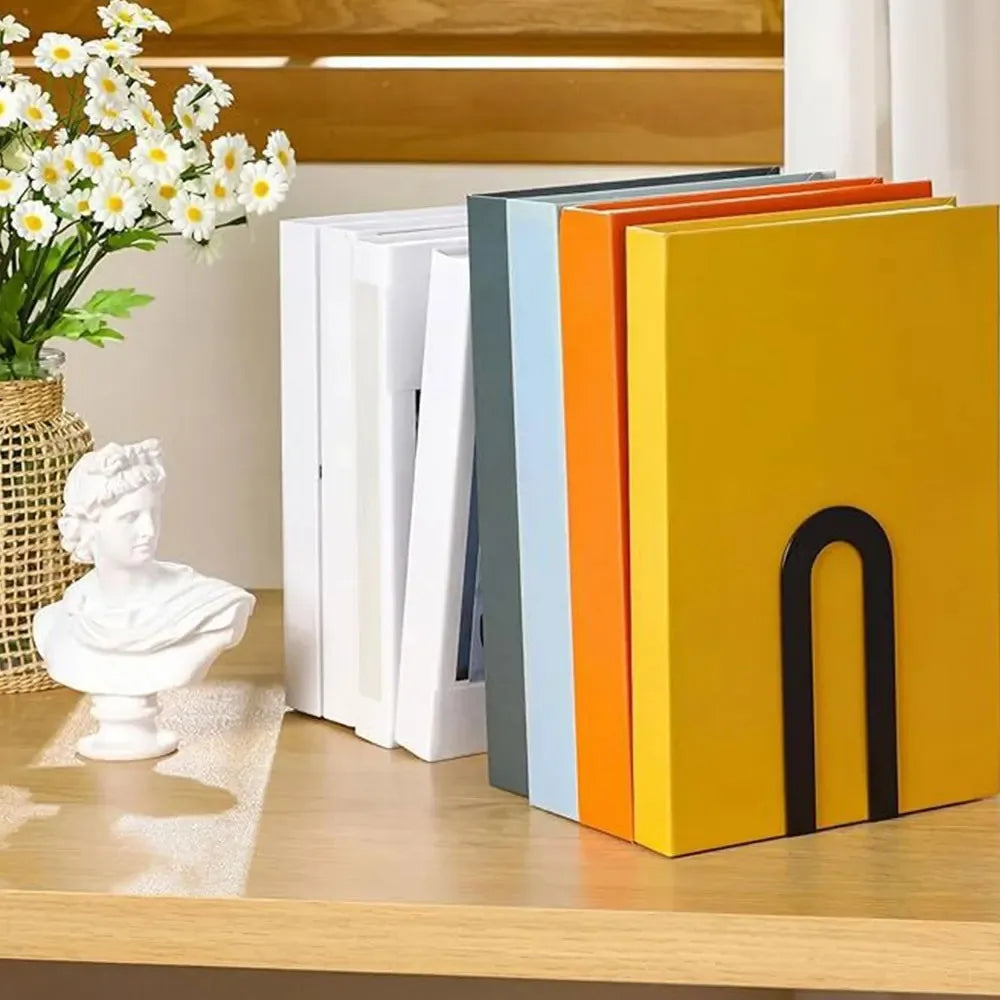 L-Shaped Metal Bookends – Non-Slip Desk Book Stand, 2 PCS Metal Bookends HIP