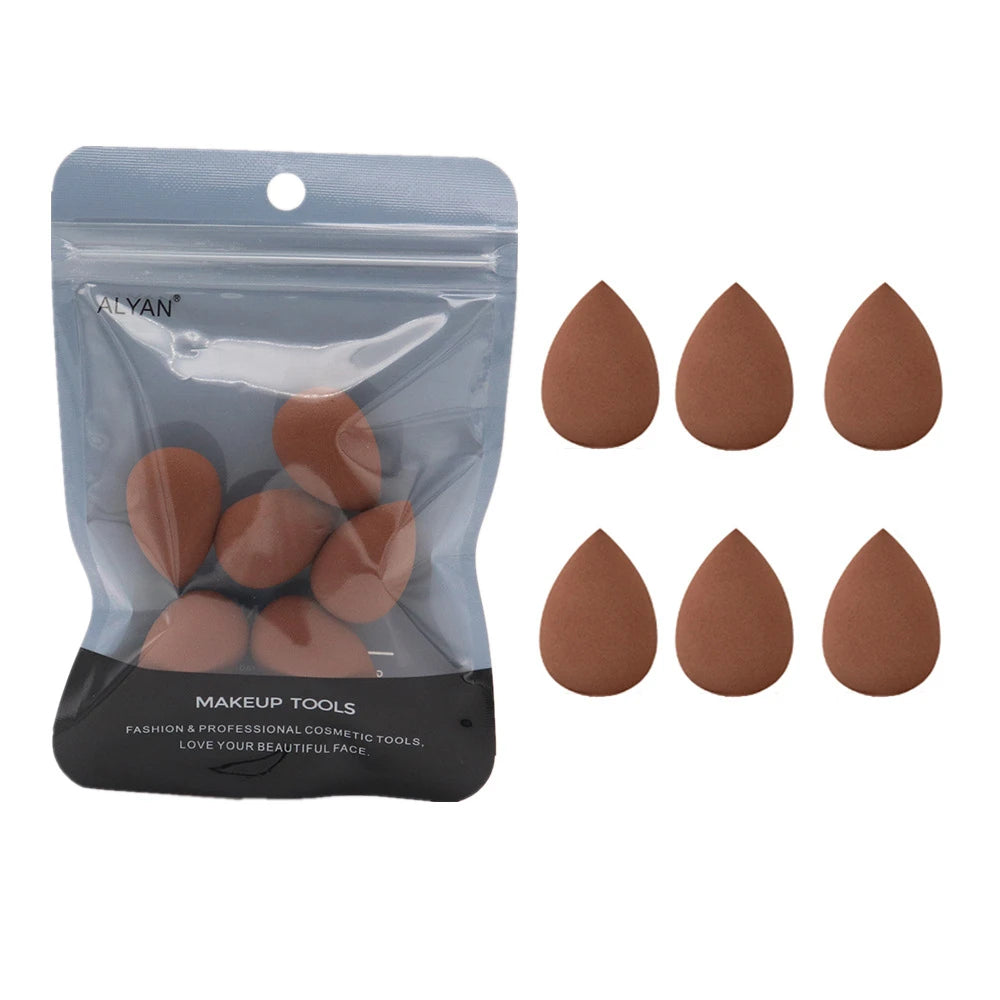 6pcs Mini Makeup Sponge Puff Beauty Powder Sponge for Makeup Concealer Liquid Foundation Face Cosmetic Puff Make Up Sponge HIP Coffee With Bag