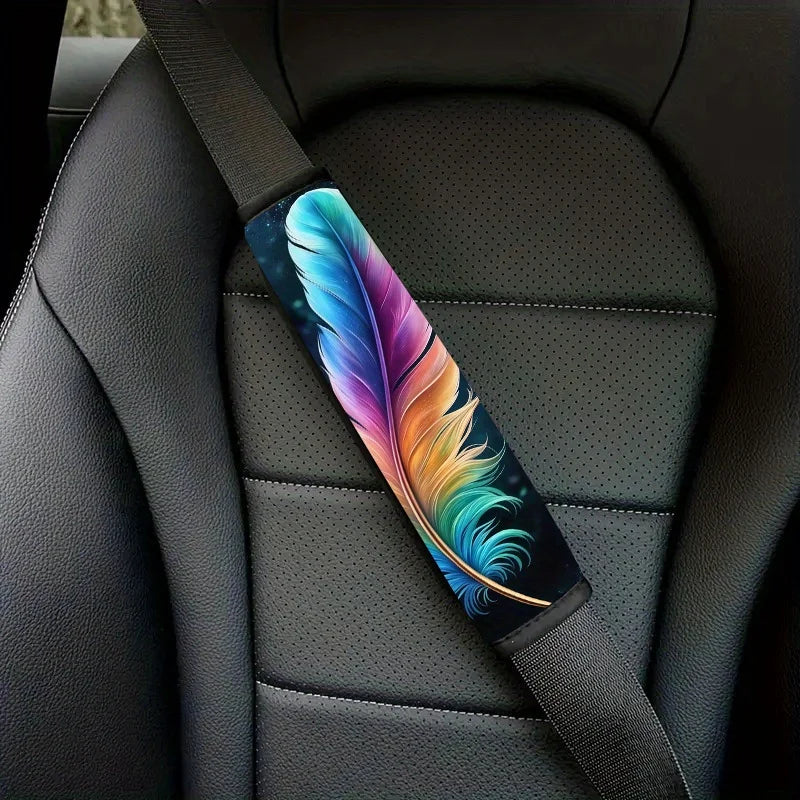 Set of 2 Colorful Feather Seat Belt Covers – Shoulder Pads Seat Belt Covers HIP