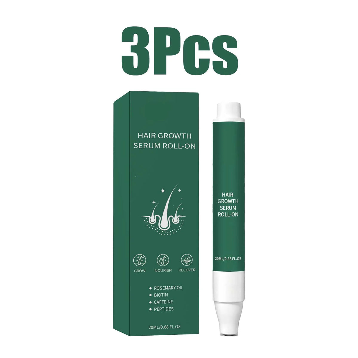 Rosemary Oil Hair Growth Serum Roll-On | Biotin & Caffeine 20ml Hair Growth Serum HIP 3Pcs