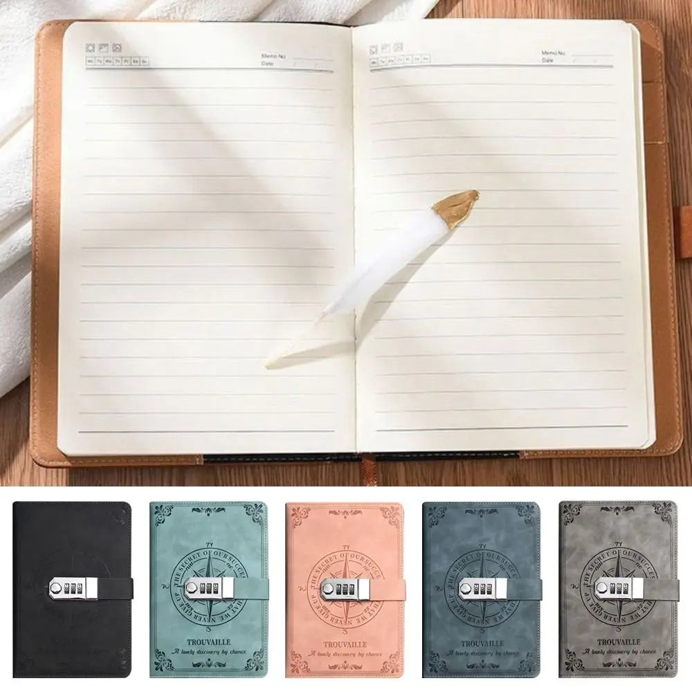 A5 Password Lock Notebook – 200-Page PU Leather Retro Diary Password Lock Notebook HIP