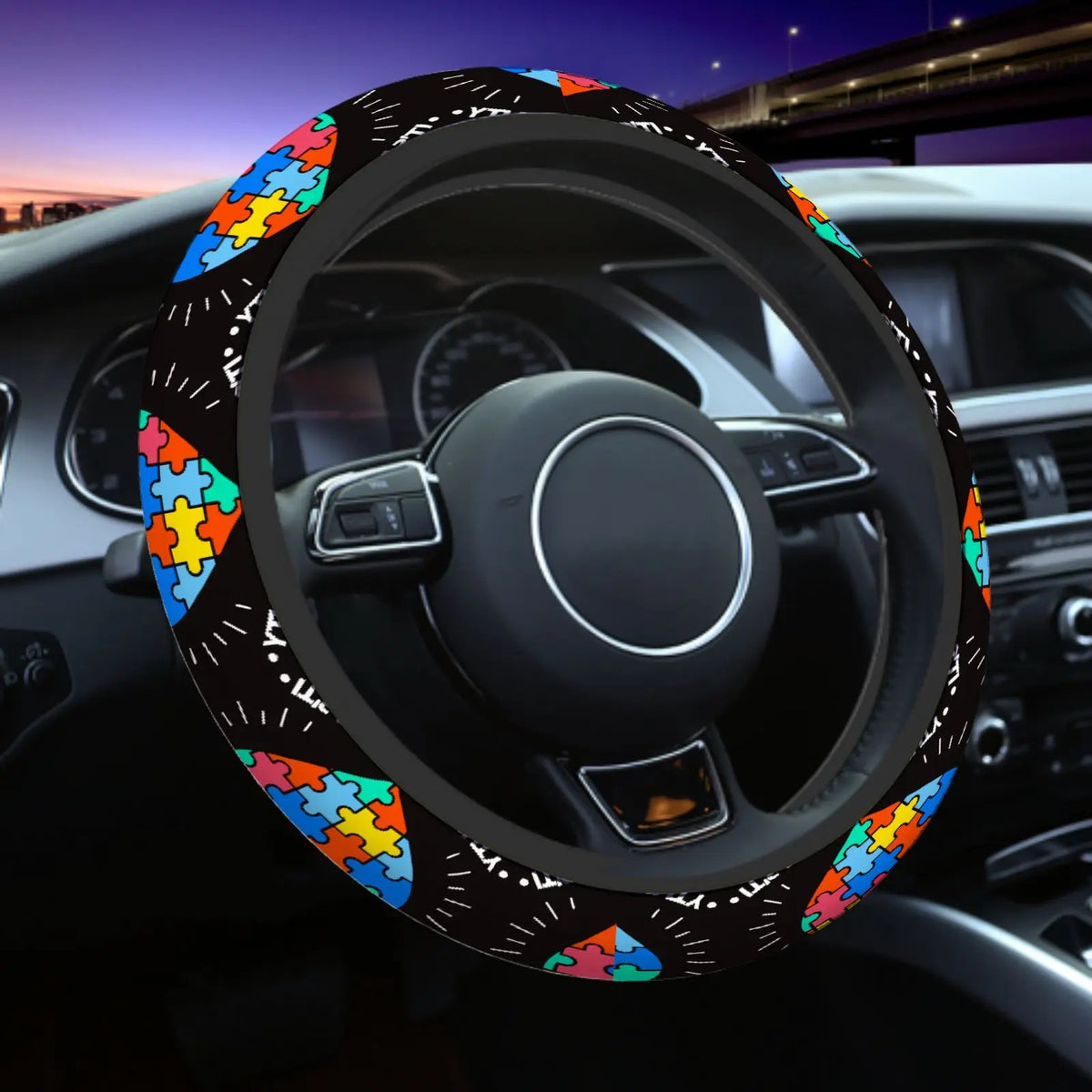 Colorful Puzzle Piece Steering Wheel Cover – Non-Slip Grip Steering Wheel Cover HIP 1