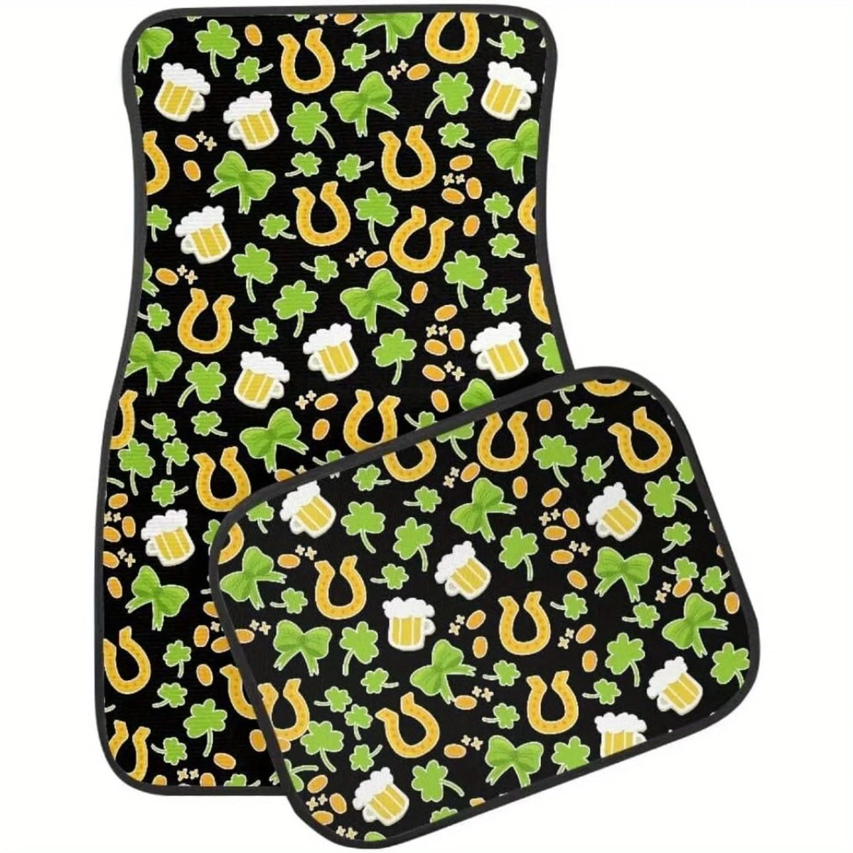 Shamrock Beer Print Car Floor Mats 4pc Set – Non-Slip Black Car Floor Mats HIP