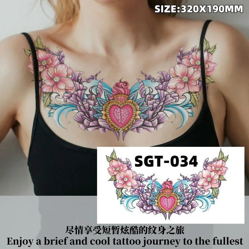 Large Waterproof Temporary Tattoo Sticker – Floral Butterfly Gem