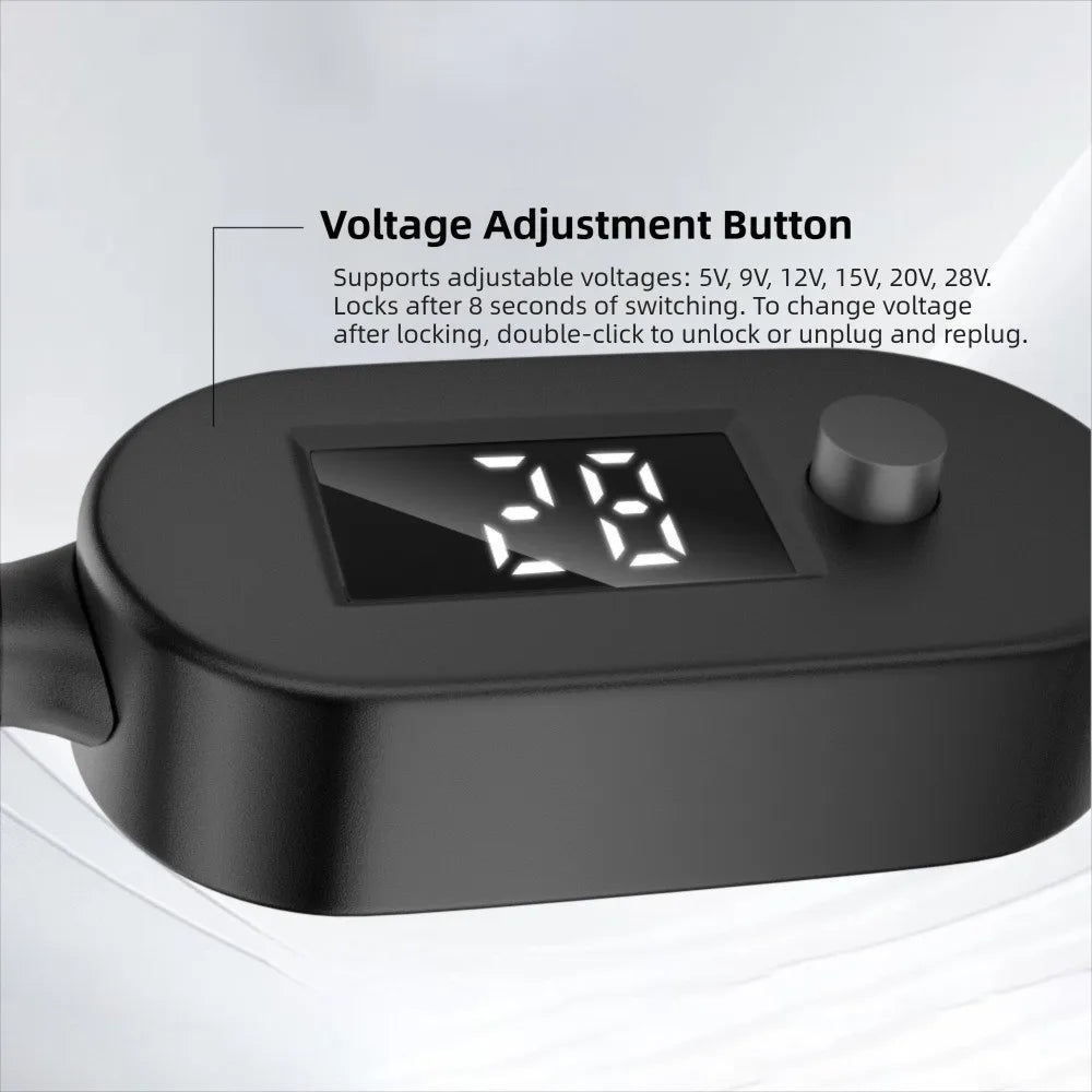 USB-C to DC Adapter Cable Adjustable 5V–20V Digital Display USB-C Power Adapter HIP