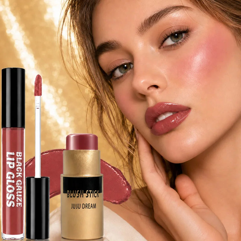 JUJU DREAM Lip Gloss & Blush Stick Set – Waterproof Duo Lip & Blush Set HIP